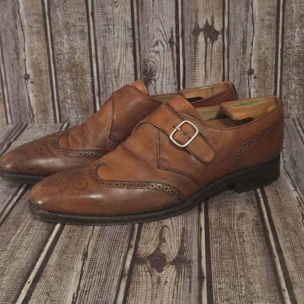 9 UK/ 10 US Mens Charles Tyrwhitt Monk Strap Tan Leather Wingtip Brogue Shoes